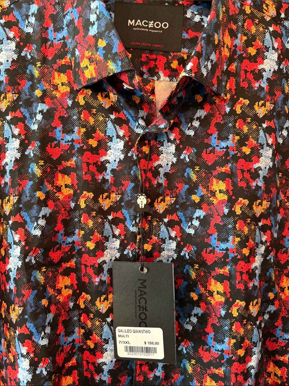 MACEOO Multicolor Short Sleeve Button-Up Shirt - Blue/Red/Yellow Print - Picture 2 of 4